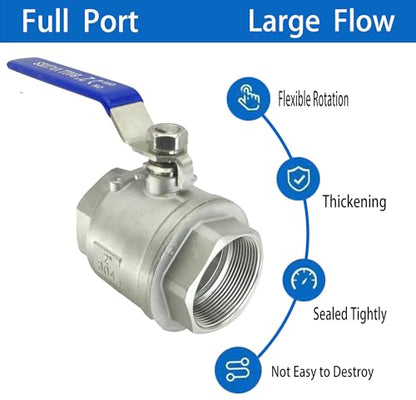2" NPT Full Port Heavy Duty Ball Valve Stainless Steel 304 For Water,Oil and Gas with Blue Handles（1000WOG） - size: 2"NPT, style: pack of 1