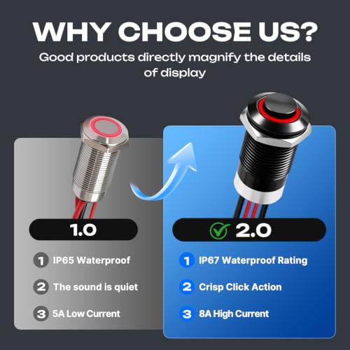 2PCS 8A 12mm Latching Push Button Switch 12V-24V DC IP67 High Head - color: Green