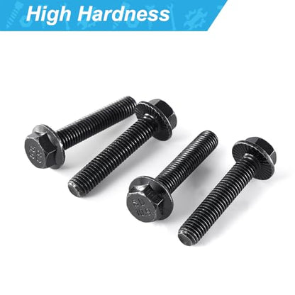 M10 x 45mm 10Pcs Flanged Hex Head Bolts, M10 x 1.5 Bolts, Flange Hexagon Head Screws, 10.9 Grade Alloy Steel, Black Oxide Finish, Metric Fully Thread - size: M10 x 45mm(10PCS)