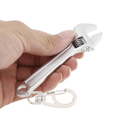 Mini Wrench Tool Keychain, Spanner Keyring Pendant, Keychain Creative Mini Adjustable Wrench Key Chain Spanner Key Chain (Silver) - color: Silver