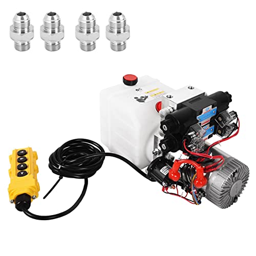 Hydraulic Power Unit Double Acting Hydraulic Pump 4.5 Quart Reservoir 12V DC Double Solenoid Dump Trailer Pump Electric Hydraulic Pump for Dump Trailer Car Lifting - color: White-Plastic, size: Double Acting + 4.5 Quart