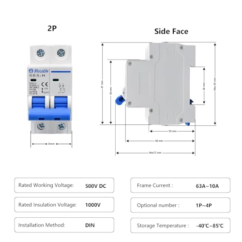 DC Miniature Circuit Breaker, 2P 25Amp 500V Breakers Electrical for Solar Panels Grid System Din Rail Mounting (25A)
