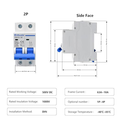 DC Miniature Circuit Breaker, 2P 25Amp 500V Breakers Electrical for Solar Panels Grid System Din Rail Mounting (25A)