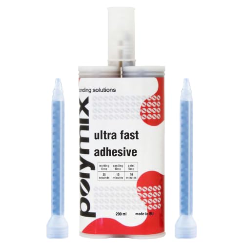 Polymix Ultra Fast Automotive Multipurpose Plastic Repair and Adhesive 200ml Cartridge & Two Application Mixing Nozzles (Black) - color: Black