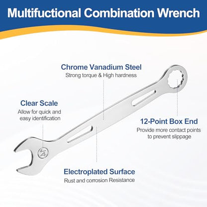 HARFINGTON 2Pcs Combination Wrench 14mm Metric 12-Point Box and Open End - size: 14mm