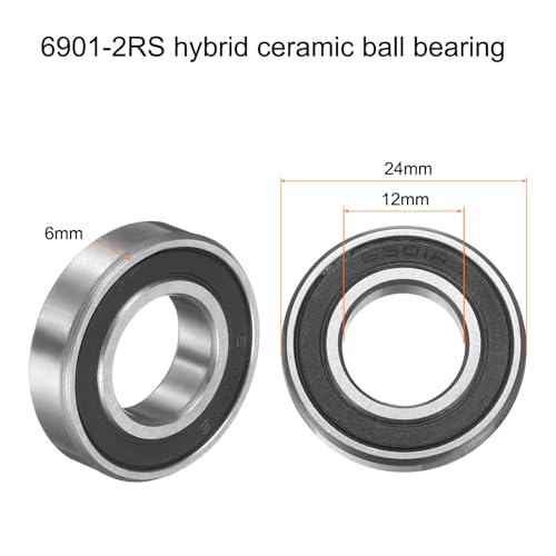 uxcell 6901-2RS Hybrid Ceramic Deep Groove Ball Bearings 12x24x6mm Si3N4 Silicon Nitride Balls Steel Rings Double Sealed Bearing for Motors, CNC Spindles (ABEC5) - size: 6901-2RS