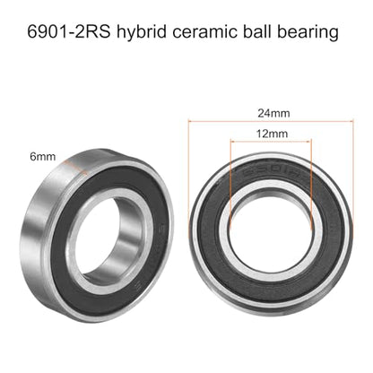 uxcell 6901-2RS Hybrid Ceramic Deep Groove Ball Bearings 12x24x6mm Si3N4 Silicon Nitride Balls Steel Rings Double Sealed Bearing for Motors, CNC Spindles (ABEC5) - size: 6901-2RS