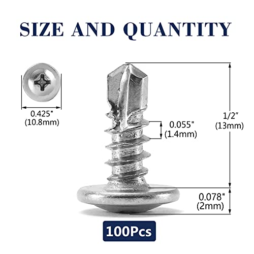 #8 x 1/2" Sheet Metal Screws 100PCS 410 Stainless Steel Truss Head Fast Self Tapping Screws by SG TZH - color: Silver, size: #8 x 1/2"