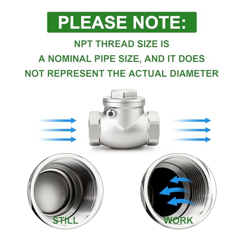 TAISHER 1PCS 304 Stainless Steel 1-1/4" NPT Female Swing Check Valve，Backflow Prevention, One Way Check Valve CF8 WOG 1000 - size: 1-1/4" NPT