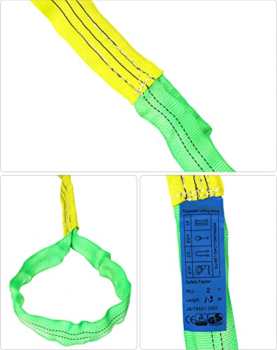QWORK 2 Pack 2" x 5' Lifting Slings Straps Polyester Web Slings, Heavy Duty Flat Eye Lift Sling, Web Slings, Winch Strap 4400 Lbs Vertical, 3520 Lbs Choker, 8800 Lbs Basket