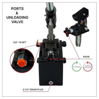 Single Acting Hydraulic Hand Pump with 3 QTs Tank - Manual Hydraulic Pump with Changeover Valve - 1.5 CID, 3600 PSI, 3/8" NPT Ports Piston Hand Pump - color: Single Acting, size: 1.5 CID 3 QTs tank