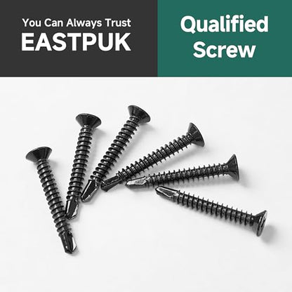 200pcs #8 x 1-1/2 Sheet Metal Self Tapping Screws Assortment Kit, 410 Stainless Steel Flat Head High-Strength Fast Self-Drilling Screws, Black Oxided - size: #8x1-1/2"