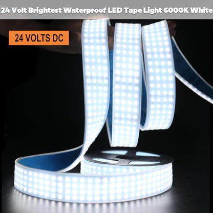 Quad Row Bright Outdoor IP67 Waterproof LED Light Strip 5M, 24V 2400 LEDs 17,650 lm/Roll High Output 6000K Daylight White CRI90+ 2835SMD 33mm Wide LED Strip Light with Adhesive (5m/16.4ft 6000K IP67) - size: IP67, 24V, 5m/16.4' Daylight White