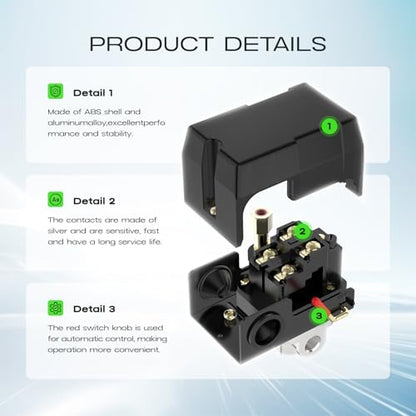 Air Compressor Pressure Switch Control Valve, cnaodun 90-120 PSI Air Compressor Switch Equips Four-Port Pressure Regulator Gauge 1/4 NPT Thread - style: 4-port 90-120PSI with Control Valve