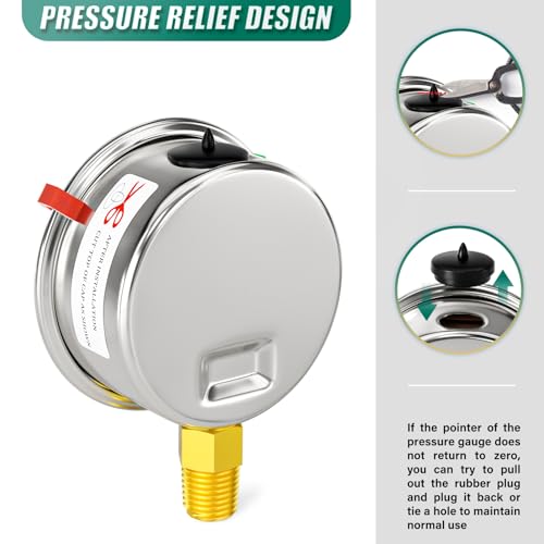 0-30psi Stainless Steel Glycerin Liquid Filled Pressure Gauge1/8 NPT 1.5" Dial, Lower Mount for Pressure Testing of Water, Oil and Air (with Range Mark Pointer) - size: 0-30Psi