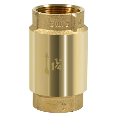 In-Line Check Valve No-Lead Brass Backflow Prevention, Lead-Free Brass Construction, Universal 1-1/4 inch One-Way Female Pipe Thread,1.25'' FNPT × 1.25'' FNPT