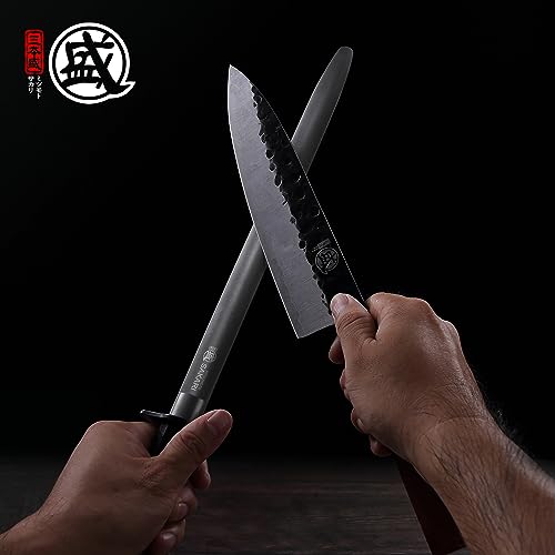 MITSUMOTO SAKARI 10 Inch Flat Honing Steel for Knives, Rosewood Handle - size: 10 inch, style: Flat Sharpening Rod