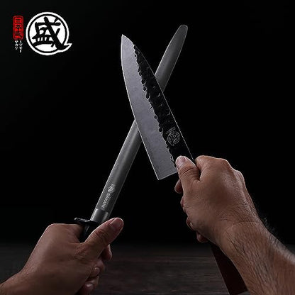 MITSUMOTO SAKARI 10 Inch Flat Honing Steel for Knives, Rosewood Handle - size: 10 inch, style: Flat Sharpening Rod