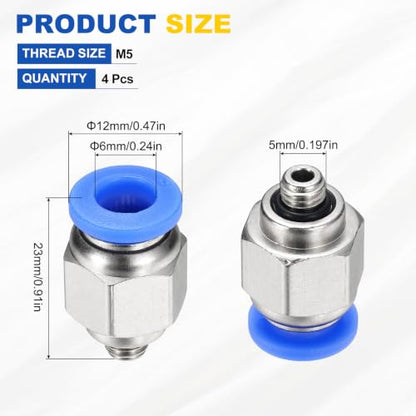 4Pcs Pneumatic Push to Connect Fitting Fit 6mm OD Tube M5 Male - size: 6mm OD x M5 Metric