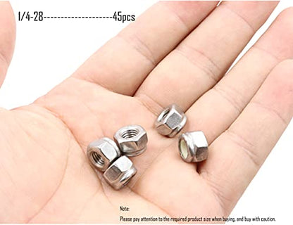 LBY 50pcs Lock Nuts, 1/4-28 Nylon Insert Hex Lock Nuts, 304 Stainless Steel (Silver) - size: 1/4-28