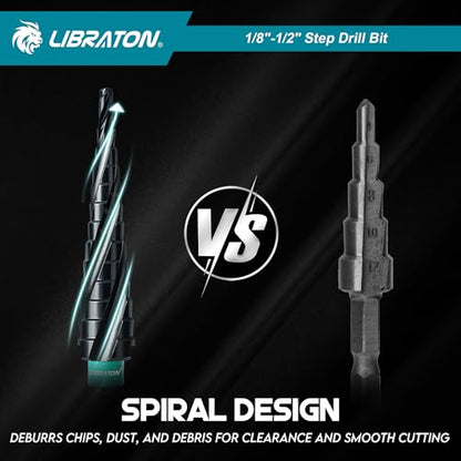 LIBRATON Four Spiral Flute Step Drill Bit Set 1/8"-1/2", M35 Step Bits - style: 1/8'' - 1/2''