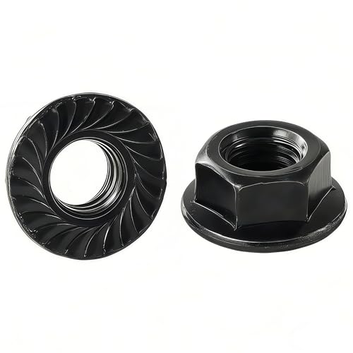 M12x1.75mm Metric Serrated Hex Flange Nuts, Grade 10.9 Alloy Steel, Heat Treated, Black Oxide Finish, 5PCS - color: Black, size: Black M12x 1.75mm