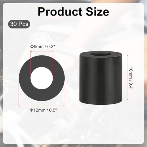 PATIKIL Multi Purpose Rubber Spacer, 30Pcs 6mm ID x 12mm OD x 10mm T Neoprene Round Anti-Vibration Isolation Pads Isolator Rubber Bushings Spacer Washer for HVAC Bolts Car Accessories - size: 6mm ID x 12mm OD x 10mm T