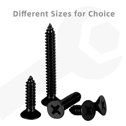 #8 x 3/8" Wood Screws Flat Head Fast Self Tapping Drywall Screws 18-8 Stainless Steel 304 Black Finish, 100 PCS - size: #8 x 3/8"