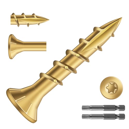 #8 x 1 Inch Deck Screws (468Pcs) 2lb. Exterior Wood Screws. Carbon Steel, Tan, Flat Head, Rust Resistant epoxy Coated, with T25 Star Bit - color: Tan, size: #8 x 1"