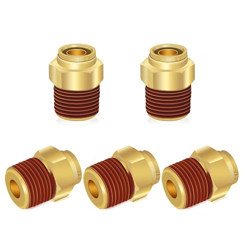 Siptenk 1/2" DOT Brass Push to Connect Air Line Fittings 5 PCS for Truck - color: 1/2" * 1/2" NPT