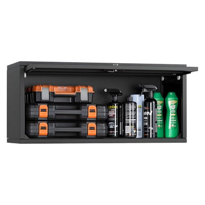 VEVOR Metal Wall Cabinet, 30.31W x 12.01D x 14.02H Inch, Floating Garage Tool Cabinet with Up-Flip Door, 120 lbs Load per Shelf, Fit for Garage, Basement, Kitchen, Warehouse, Assembly Required - size: Upgrade Flip up 14"