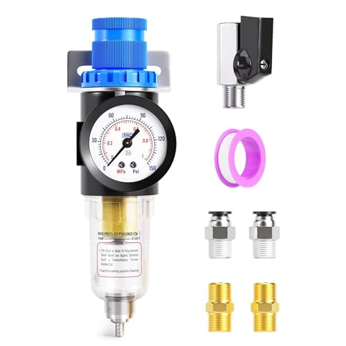 TAILONZ 1/4"NPT Pneumatic Pressure Regulator AFR2000 with Gauge,Blue - color: Blue, size: Regulation + Filtration