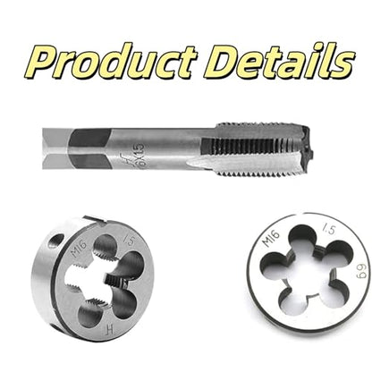 M16 x 1.5 Tap and Die Set, Metric Tap and Round Die Right Hand Fits for Screw Bolt Thread Repair and Tapping DIY Tool - size: M16-1.5mm