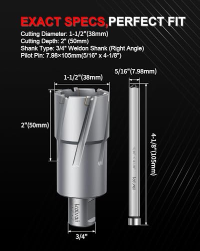 Kolvoii TCT Annular Cutter 1‑1/2" Diameter x 2" Depth, Mag Drill Bit - size: 1-1/2" x 2"