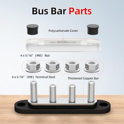 RVBOATPAT 150A Power Distribution Block 12V Bus Bar 4 x 5/16" (M8) Stud 12 Volt DC Marine Bus Bar for Boat Automotive Solar - style: 150A 4 x 5/16" (M8) Studs