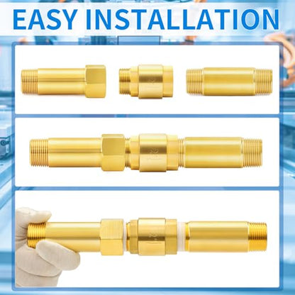 ChillWaves Brass In-Line Spring Check Valve 2" NPT Male x 2" NPT Female Thread, One-Way Non-return Vertical Check Valve for Backflow Prevention(1-PACK) - size: 2" MNPT x 2" FNPT