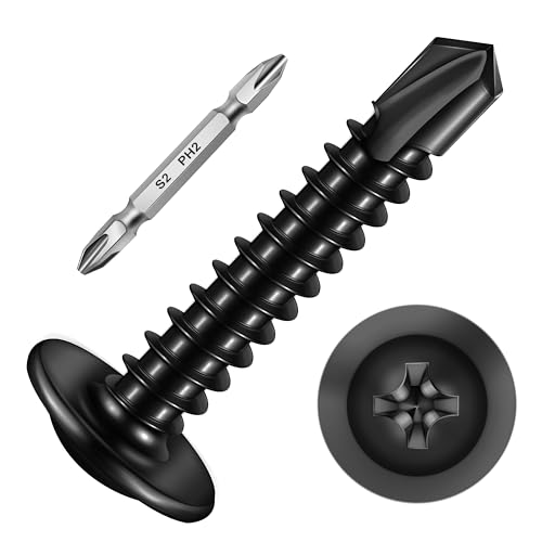 Self Tapping Screws for Metal (200Pcs) #8×1" Black Sheet Metal Screws 410 Black Oxide Stainless Steel Truss Head Self Drilling Screws High-Strength By Mywish - color: Black, size: #8x1" (200 pcs)