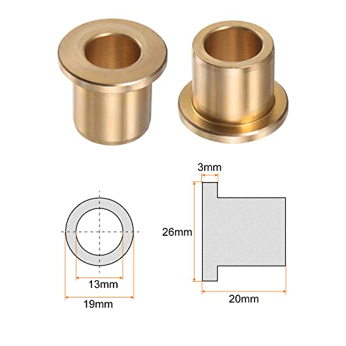 HARFINGTON 2pcs Flange Bearing Sleeve 13mm Bore 19mm OD 20mm Length 3mm Flange Thickness Bronze Bushing Self-Lubricating Bushings Sleeve for Industrial Equipment - size: 13mmx19mmx20mm
