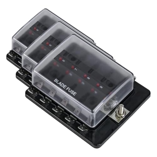 True Mods 10 Way Blade Fuse Box for Automotive [ATC/ATO Blade Fuses] [100 Amp][LED Indicator] [Protection Cover] [10-30V DC; 12V] Auto Marine Fuse Block (Pack of 3) - size: Fuse Box without Busbar (Pack of 3)