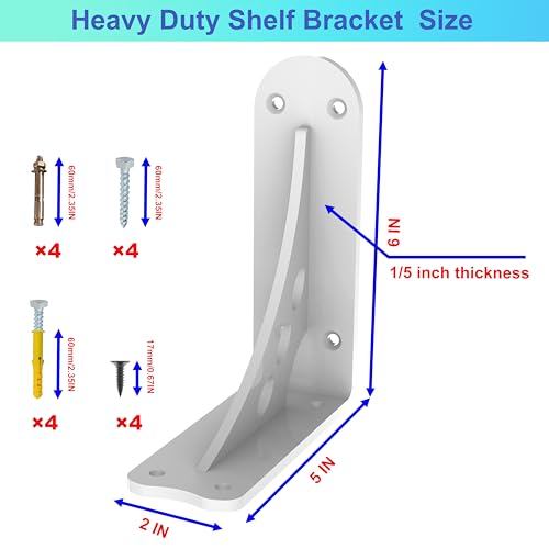 6 x 5 in White Heavy Duty Floating Shelf Brackets, Holds 1000lb - color: White Max Load 1000 Lbs, size: 6IN×5IN