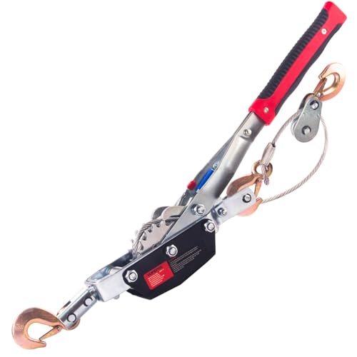 Come Along Winch,5 Ton Capacity with 11.5FT Steel Cable,Heavy Duty Come Along Tool with Dual Gears,3 Hooks,Hand Winch Tool for Road Vehicle Recovery and Pulling Tree,Fence Stretcher,Frame - size: 5T