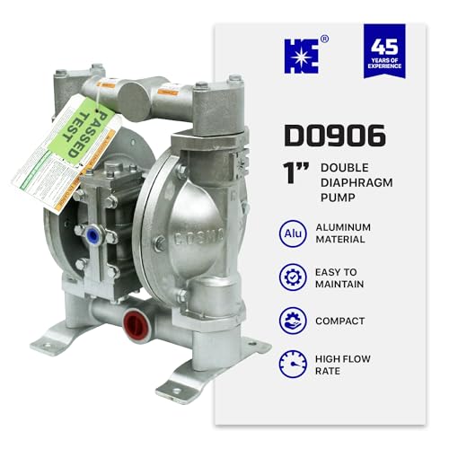 COSMOSTAR D0906 1" Double Air Diaphragm Pump - Aluminum Body, Teflon Ball, Seat and Diaphragm With Muffler - Chemical, Waste Oil, Pneumatic Oil Pump - size: D0906 1" Aluminum