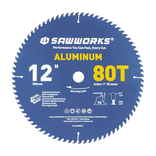 SawWorks 12" Multi-Purpose Circular Saw Blade for Aluminum & Plastic - size: 12 Inch 80T