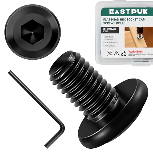 20Pcs M6-1.0 x 12mm Flat Head Socket Cap Screws Bolts 304 Stainless Steel Black Zinc Plated Furniture Bolts, Fully Threaded M6 Bolt with Hex Spanner - size: M6 x 12mm