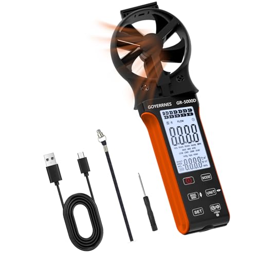 Air Flow & Wind Speed Meter, Handheld CFM Anemometer with Waterproof Touch Button, CFM Meter Gauge Air Velocity Measuring Device for HVAC Outdoor [Rechargeable]