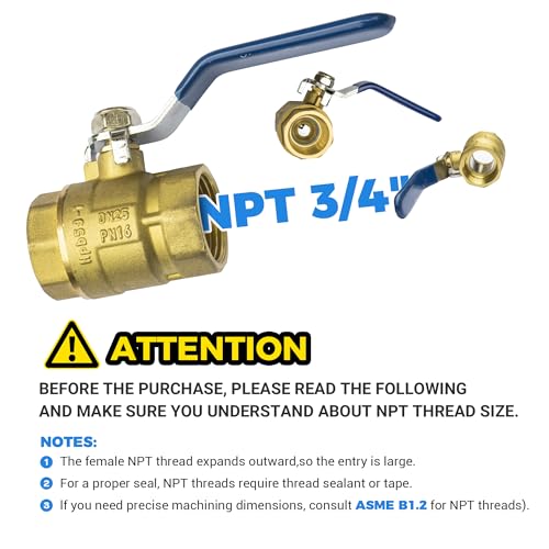3/4 Inch Brass Ball Valve, Full Port Heavy Duty Gas Shut Off Valve NPT, for Natural Gas & Propane (NG & LPG), with Blue Locking Handle, Industrial Commercial Use