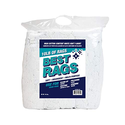 Arkwright T-Shirt Rags Bulk, 10 lb Bag, Cotton Cleaning Towels, Low Lint Knit Wiping Cloths for Paint, Stain, Grease, Shop and Auto Use, Absorbent Machine Washable, White - size: 10 lb Bag