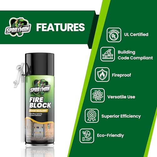 SPRAYMAN Fire Block Spray Foam - (2x12oz) Orange Fire Block Spray, Fire Rated Polyurethane Foam for Gap Filling, Sealing on Windows & Doors, Walls, Joints & Pipes, Straw Use - 2 Pack - size: 2 Pack