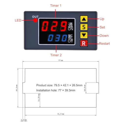 2PCS Programmable Time Controller Timer Delay Relay Module 20A 1500W Switch Type Passive Output Timer Switch LED Digital Display (AC110~220V Upgraded Version)