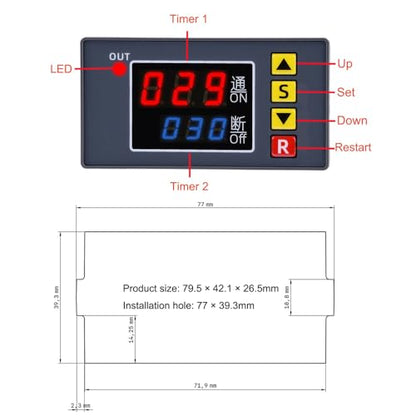 2PCS Programmable Time Controller Timer Delay Relay Module 20A 1500W Switch Type Passive Output Timer Switch LED Digital Display (AC110~220V Upgraded Version)